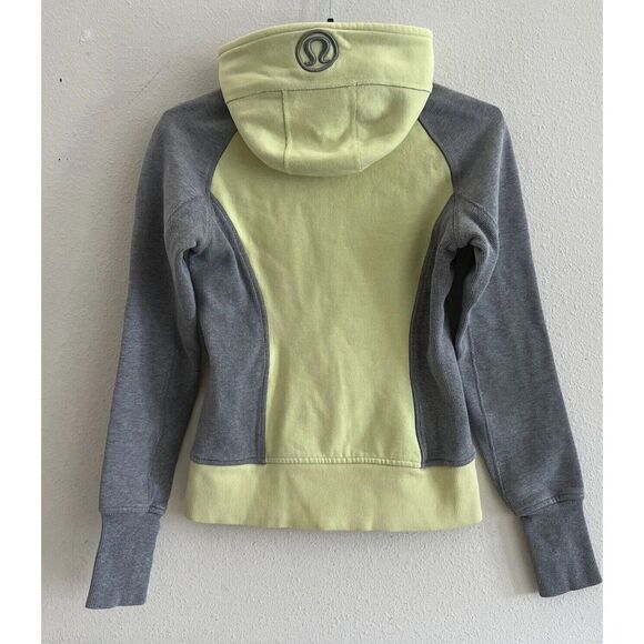 Lululemon Women Sz 2 Hoodie Yellow Gray Sweatshirt Jacket Full Zip Scuba - Picture 2 of 9